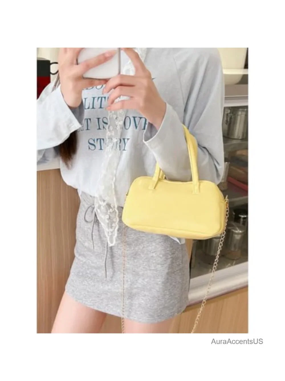 Mini Satchel Handbag Detachable Gold Chain Strap Crossbody PU Leather
